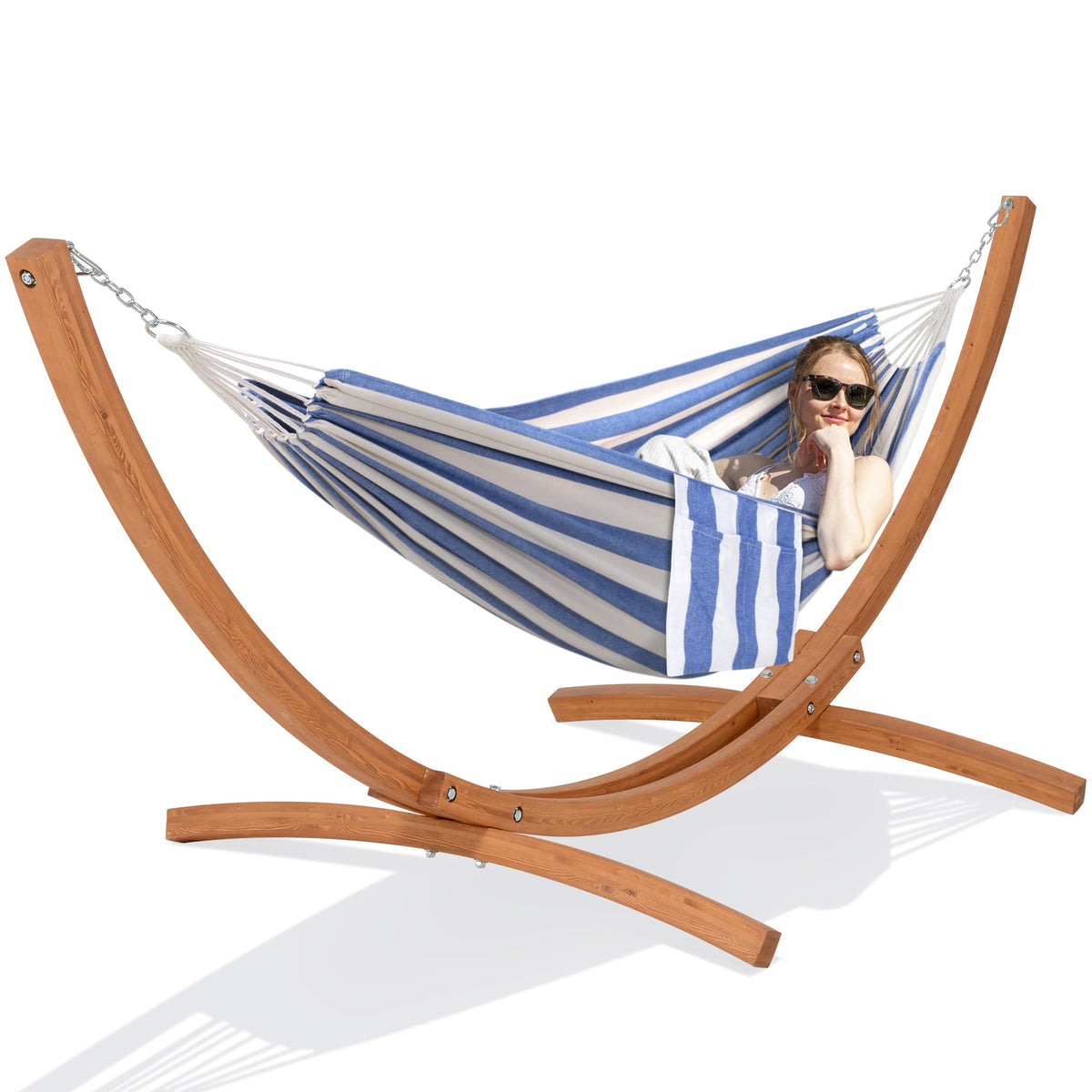 SUNCREAT Freestanding Hammock with 10 ft Wooden Stand Included, Coffee