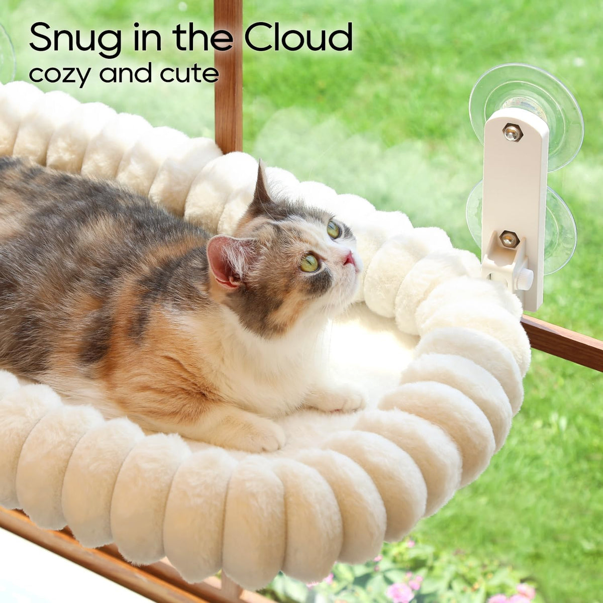 Zakkart SnugCloud Foldable Cat Window Perch (Cream White, L)