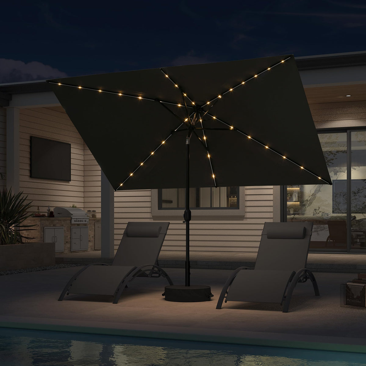 PURPLE LEAF Pool Market Umbrella with Base 9' UV Protection Outdoor, Beige