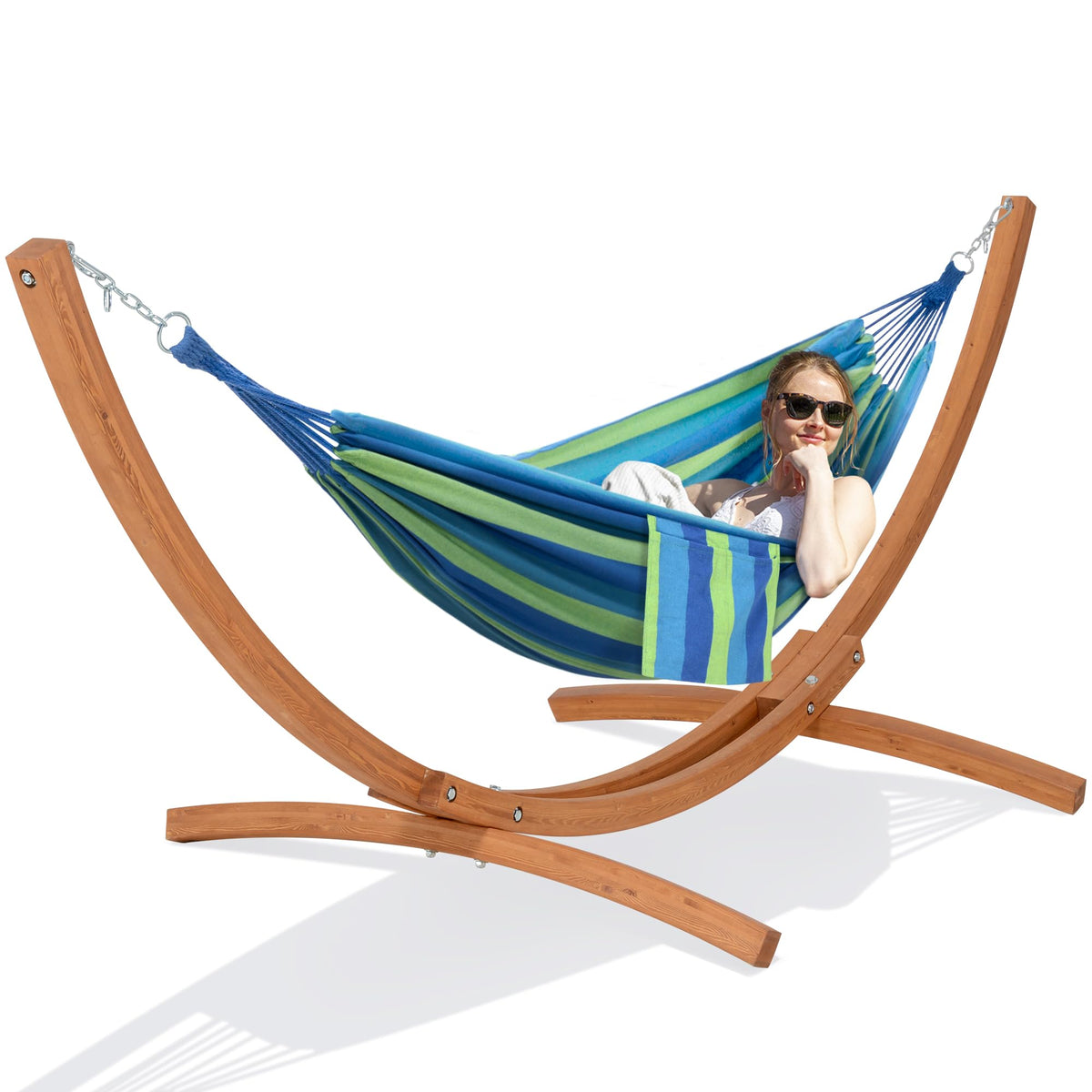 SUNCREAT Freestanding Hammock with 10 ft Wooden Stand Included, Coffee