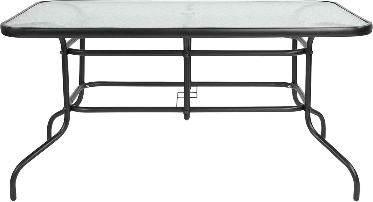 Flash Furniture 31.5x55 in Tempered Glass Table, with Umbrella Hole