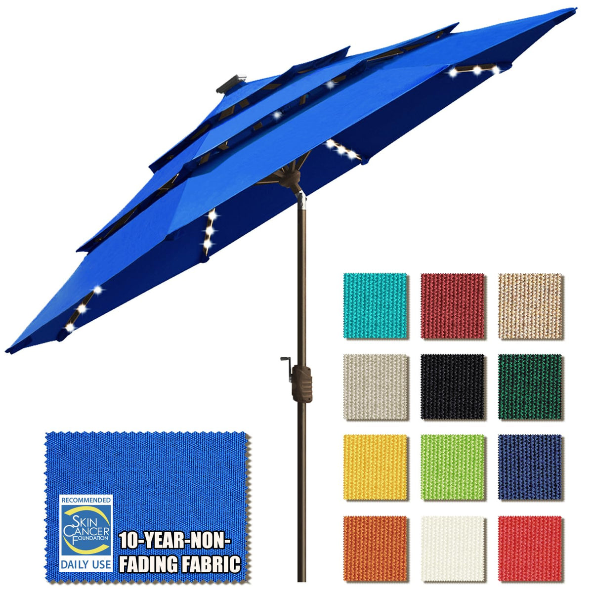 EliteShade USA 10-Year-Non-Fading 9ft 3-Tier Market Patio Umbrella, Commercial Table Umbrella with 80 Solar LED Lights, Crank Open, Windproof & UPF 50+ UV Protection for Garden, Deck, Pool, Backyard, Heather Beige
