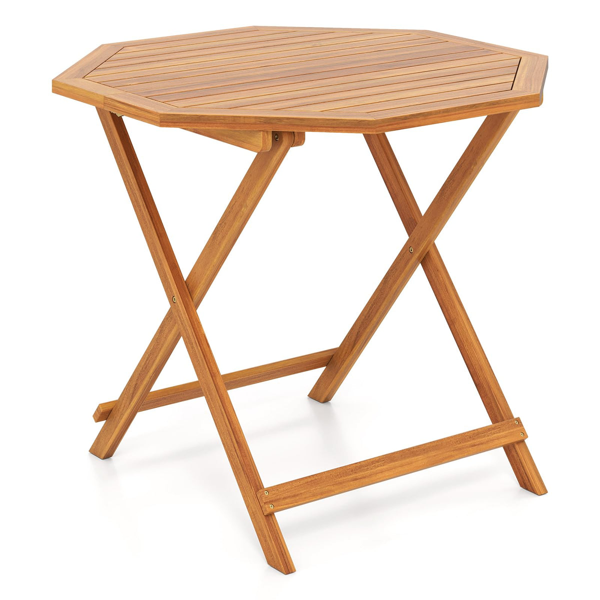 Tangkula 36 Inches Outdoor Folding Round Dining Table, No Assembly Patio Acacia Wood Bistro Table with Slatted Tabletop, 4-Person Outside Dining Furniture for Backyard, Porch, Balcony