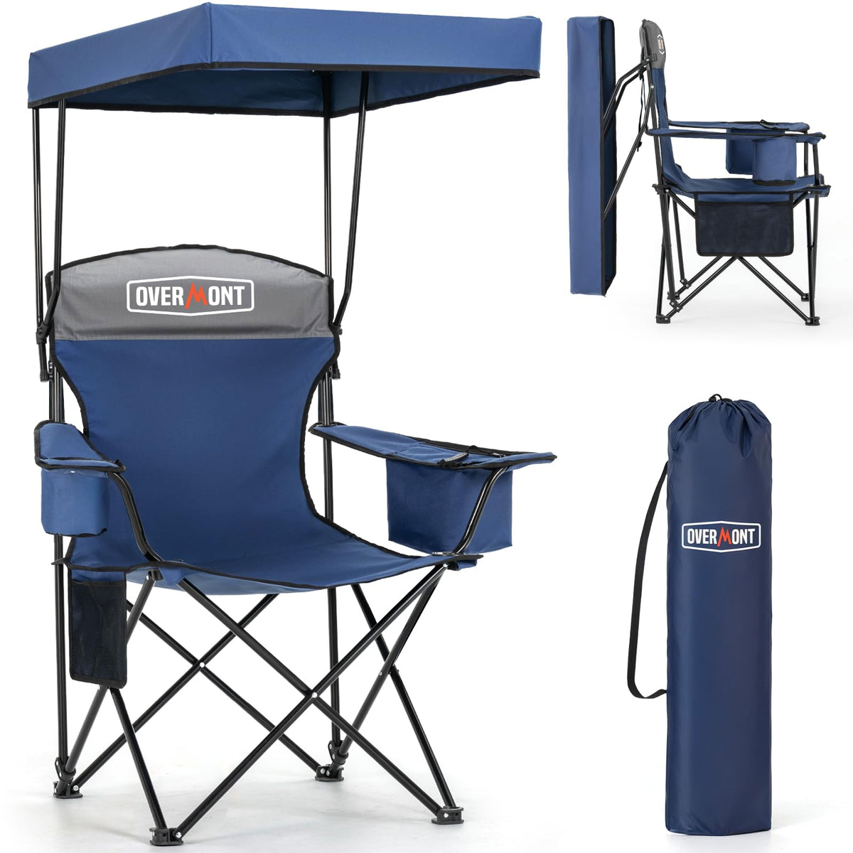 Overmont 2-Pack Camping Chairs with Canopy Shade - 330 lb Support