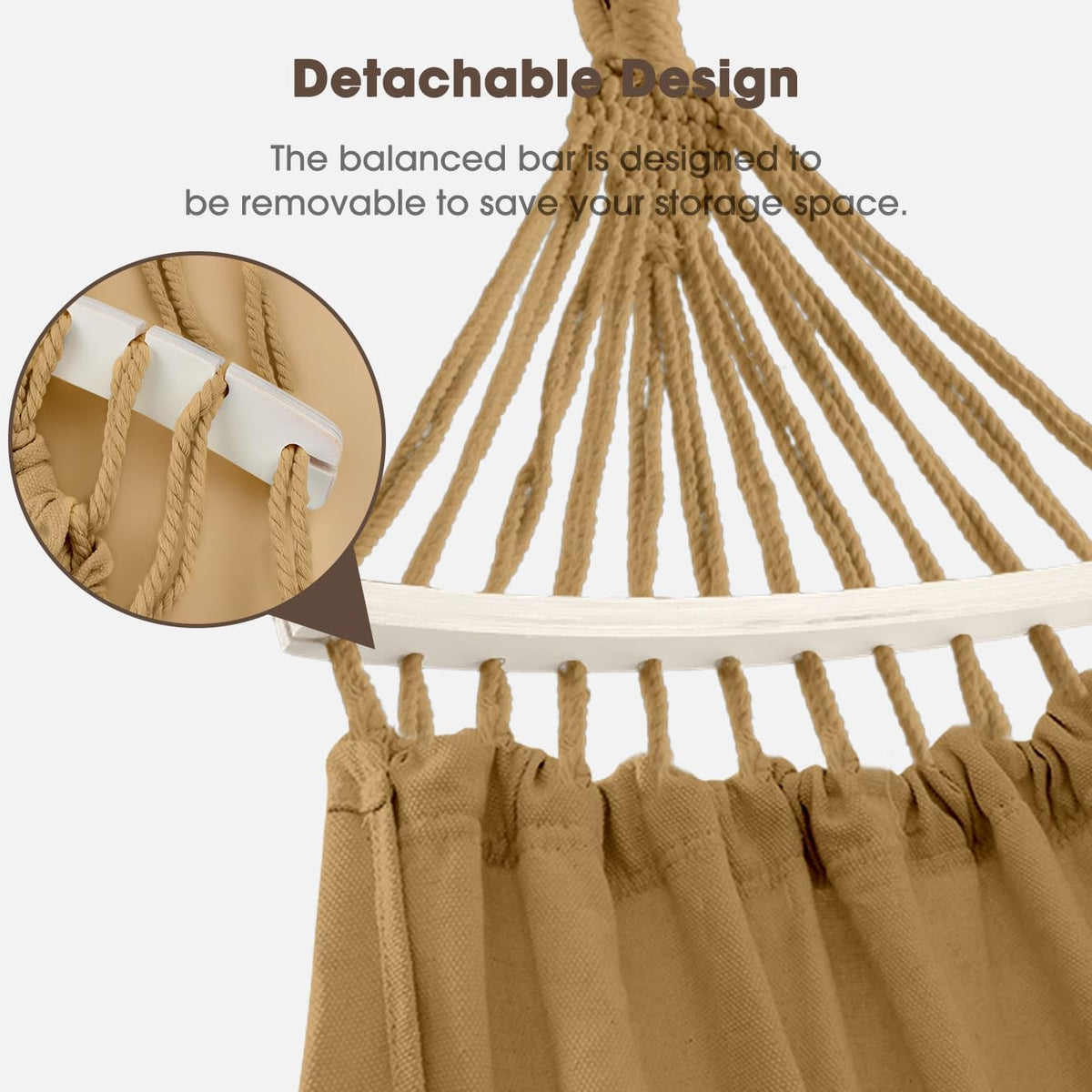 MOSFiATA Backyard Hammock with Tassels Max 500lbs Canvas Fabric Bohemian Style with Thickened Rope and Carry Bag for Outdoor, Garden, Patio, Wedding Decor (Khaki)
