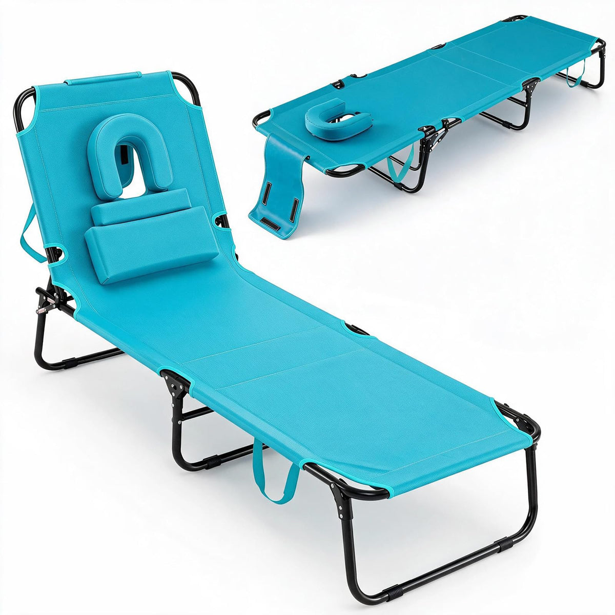 GYMAX Tanning Chair, 330lbs Beach Lounge Chair with Face Hole