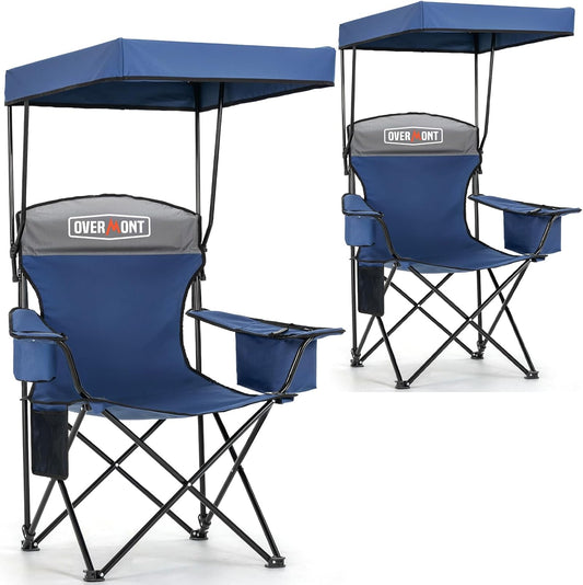 Overmont 2-Pack Camping Chairs with Canopy Shade - 330 lb Support