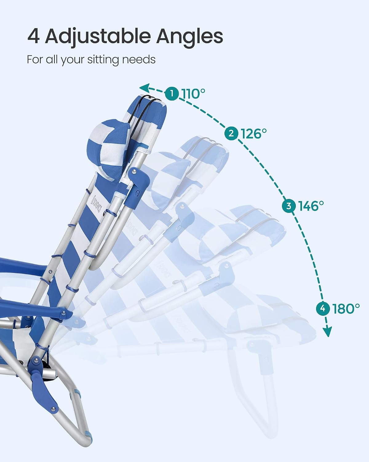 SONGMICS Portable Backpack Beach Chair, 4 Angles Adjustable Backrest