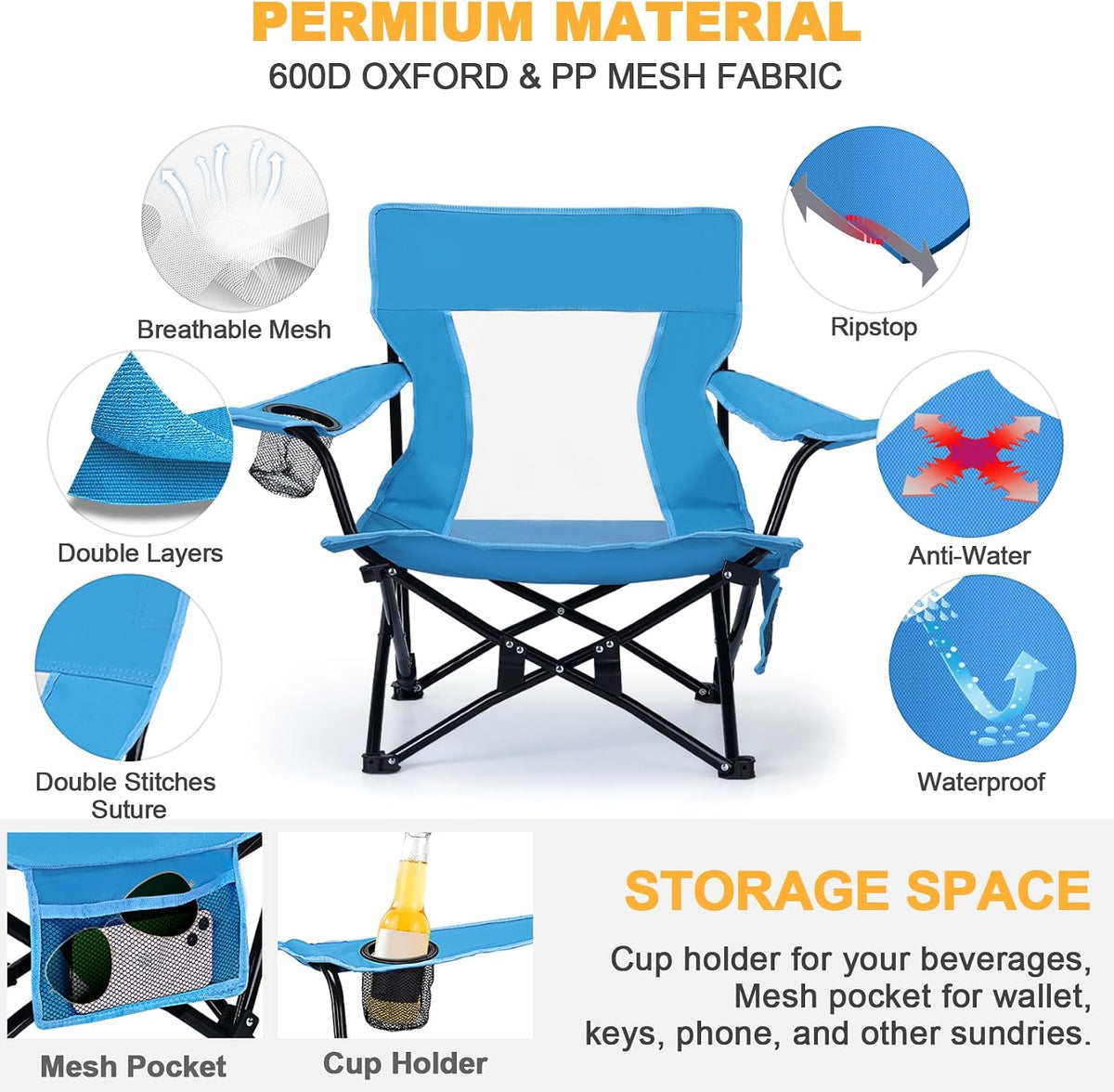 Joyfair Beach Camping Chair (2 Pack), Folding Chair for Adults (Blue)