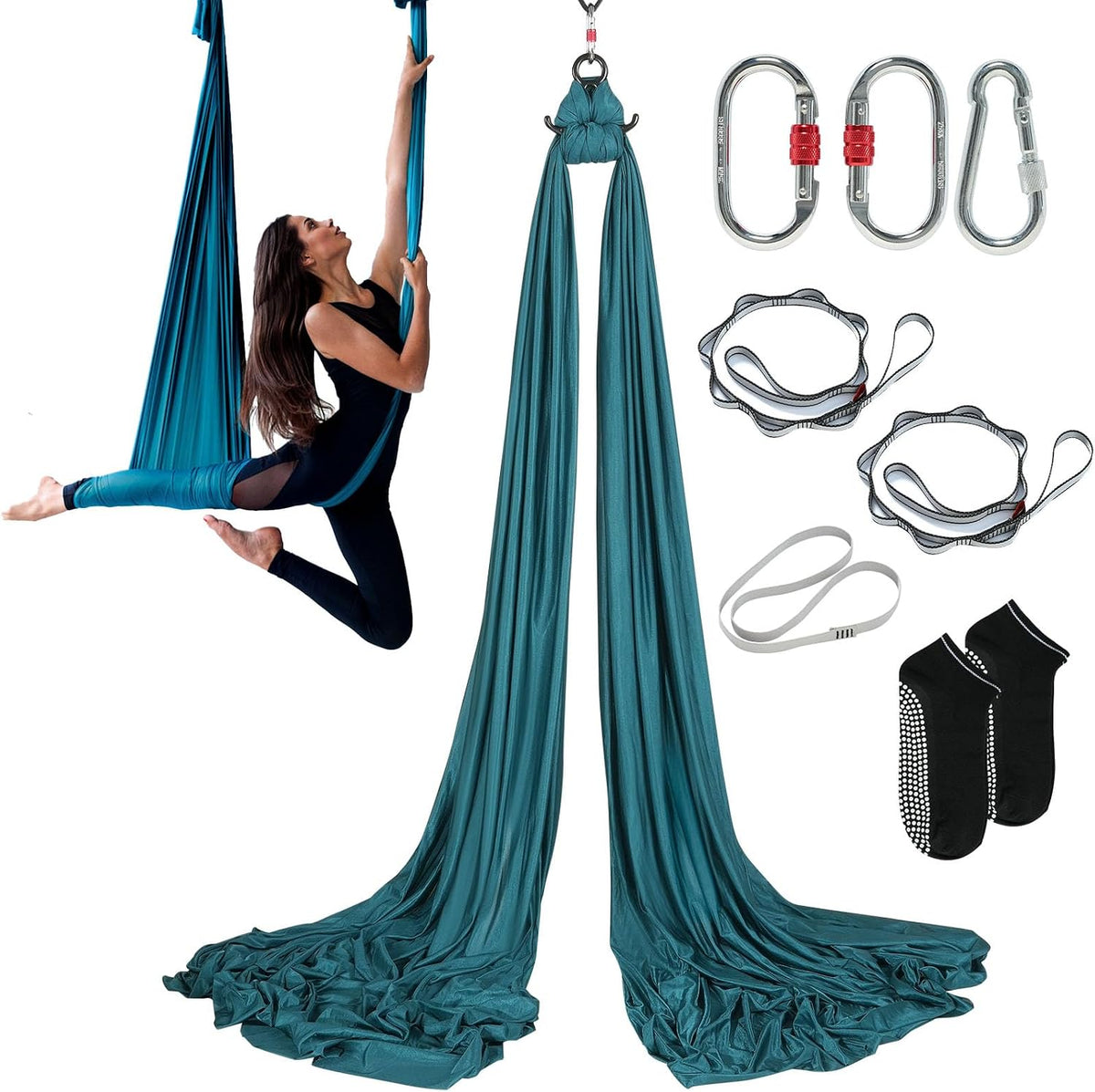 VEVOR Aerial Silk & Yoga Swing, Aerial Yoga Hammock Kit with 100gsm Nylon Fabric, Full Rigging Hardware & Easy Set-up Guide, Antigravity Flying for All Levels Fitness Bodybuilding