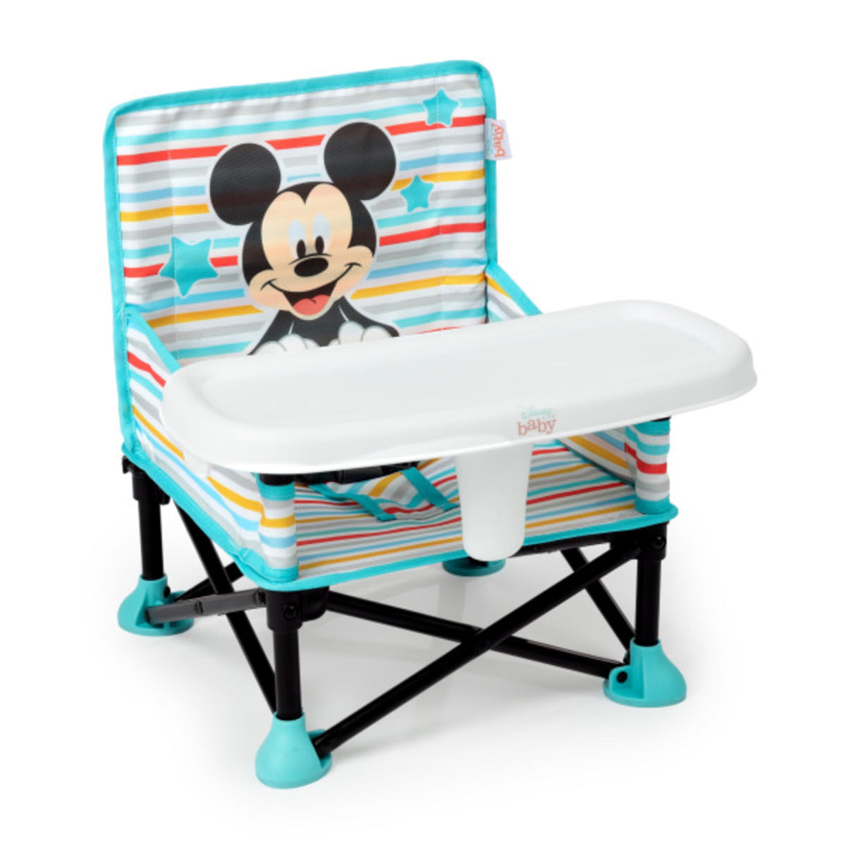 Bright Starts Pop 'N Sit Cabana Baby Beach Portable Booster Chair with UPF Canopy, Floor Seat for Indoor/Outdoor Use, Compact Fold, Pink, 6 Months–3 Years