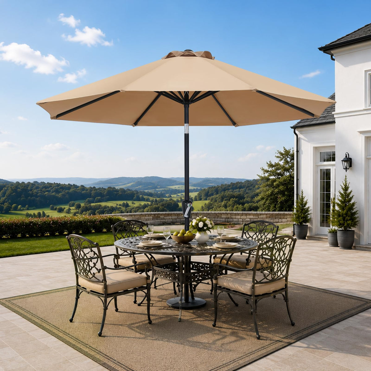 MASTERCANOPY 9ft Patio Umbrella with Tilt & Crank, Brown