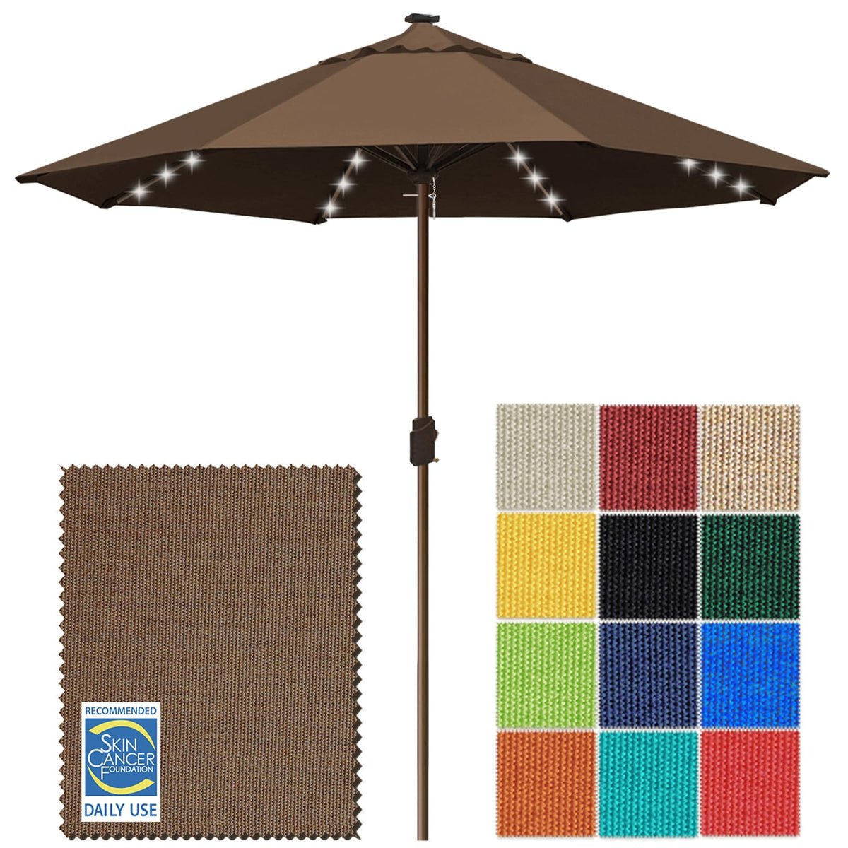 EliteShade USA 10-Year-Non-Fading 9ft 3-Tier Market Patio Umbrella, Commercial Table Umbrella with 80 Solar LED Lights, Crank Open, Windproof & UPF 50+ UV Protection for Garden, Deck, Pool, Backyard, Heather Beige