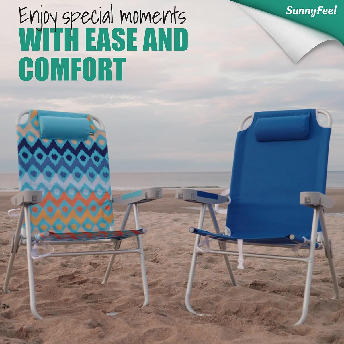 SUNNYFEEL Tall Beach Chair for Adults, High Back High Seat Folding Chairs