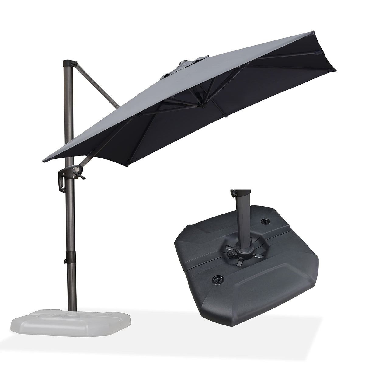 PURPLE LEAF Patio Umbrella with Base 9' x 11.5' 360° Rotation Control Beige