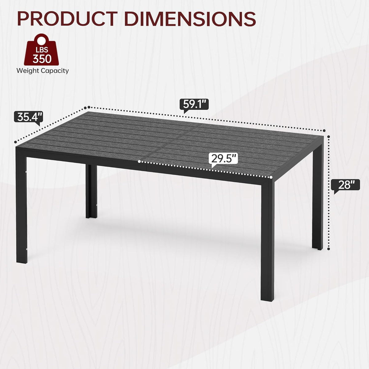 PIZZELLO Patio Dining Table for 6, 59" Rectangular Outdoor Patio Tables