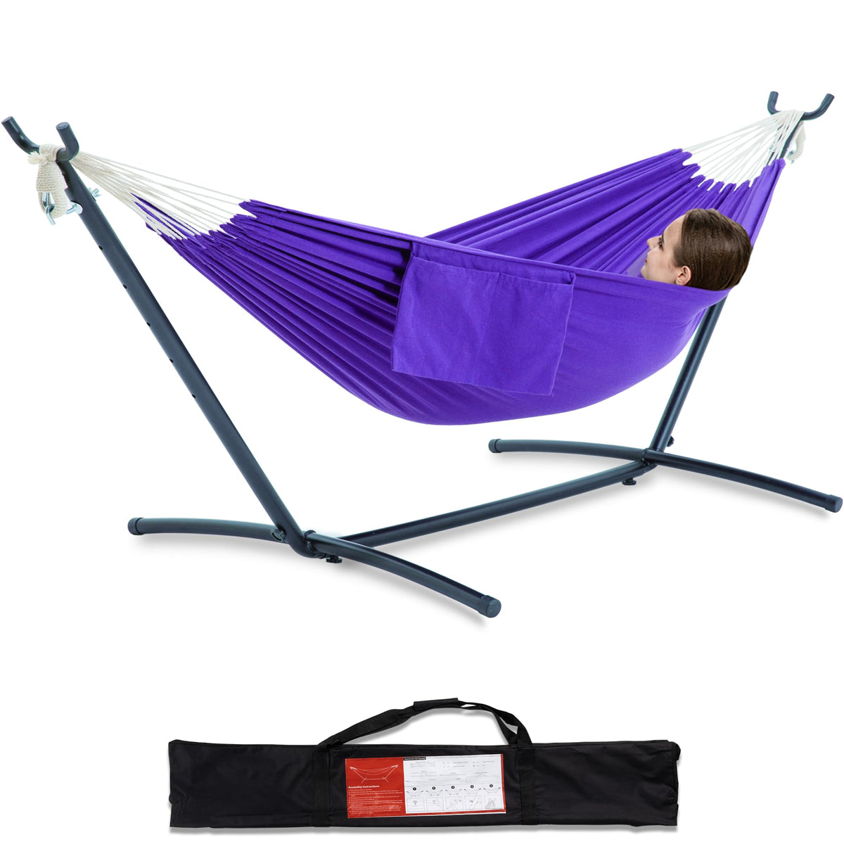 PNAEUT Double Hammock with Stand for Outside, Heavy-Duty, Portable (Coffee)