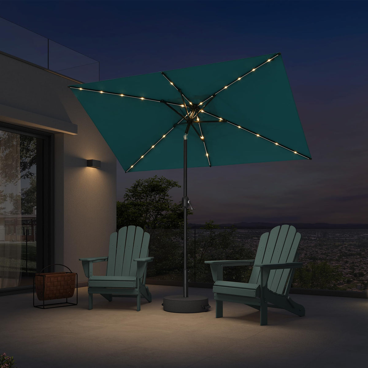 PURPLE LEAF Pool Market Umbrella with Base 9' UV Protection Outdoor, Beige
