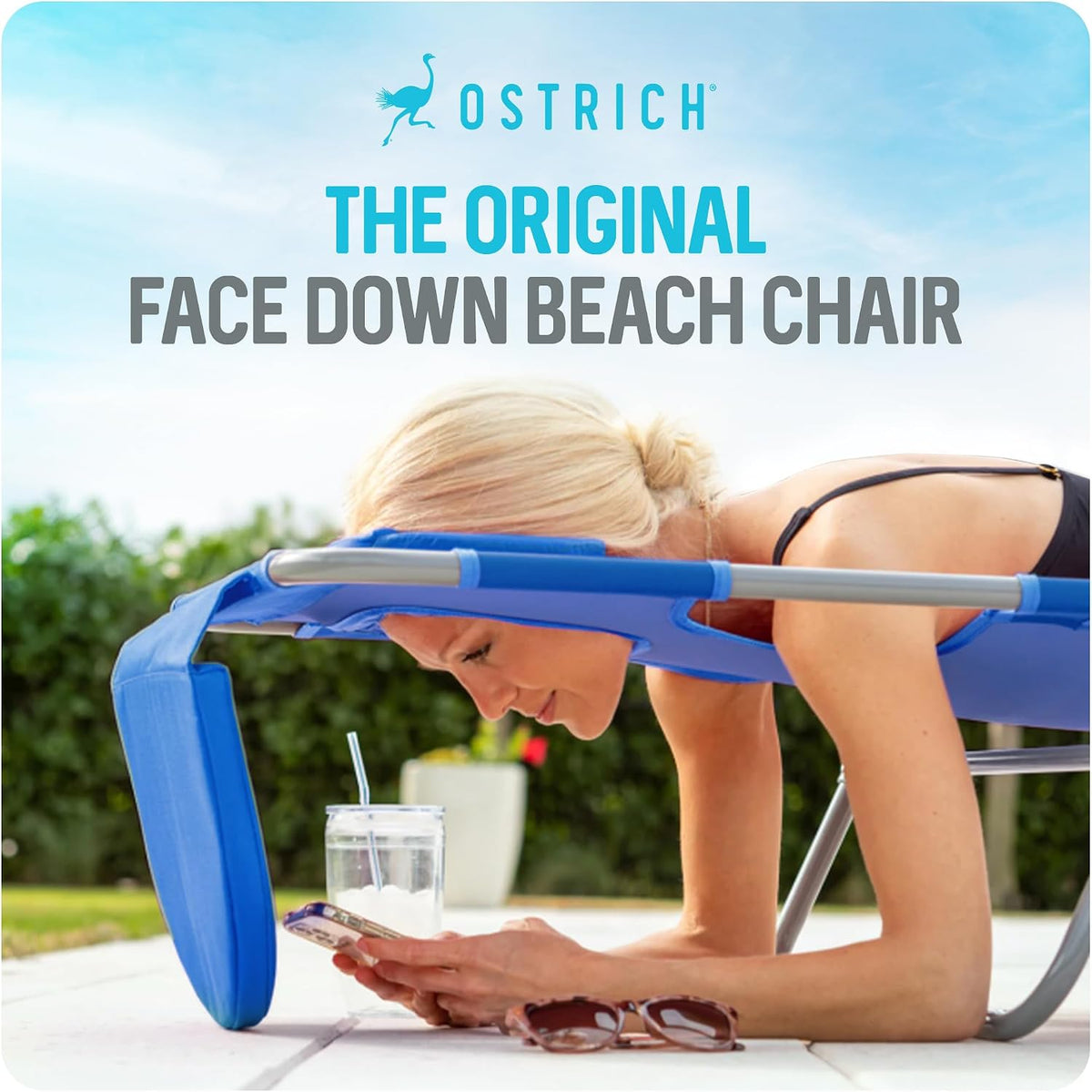 Ostrich The Original Chaise Lounge 72"x22" Portable Reclining Lounger, Blue