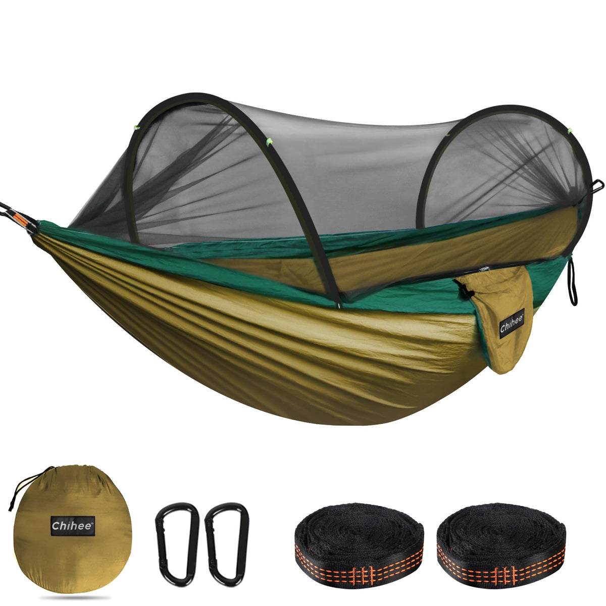 Chihee Ultra-Light Travel Camping Hammock Pop-up Net Hammock 660lbs Load Capacity,Breathable,Quick-Drying Parachute Nylon 2 Premium Carabiners,2 Tree Slings Included for Outdoor Backpacking Hiking