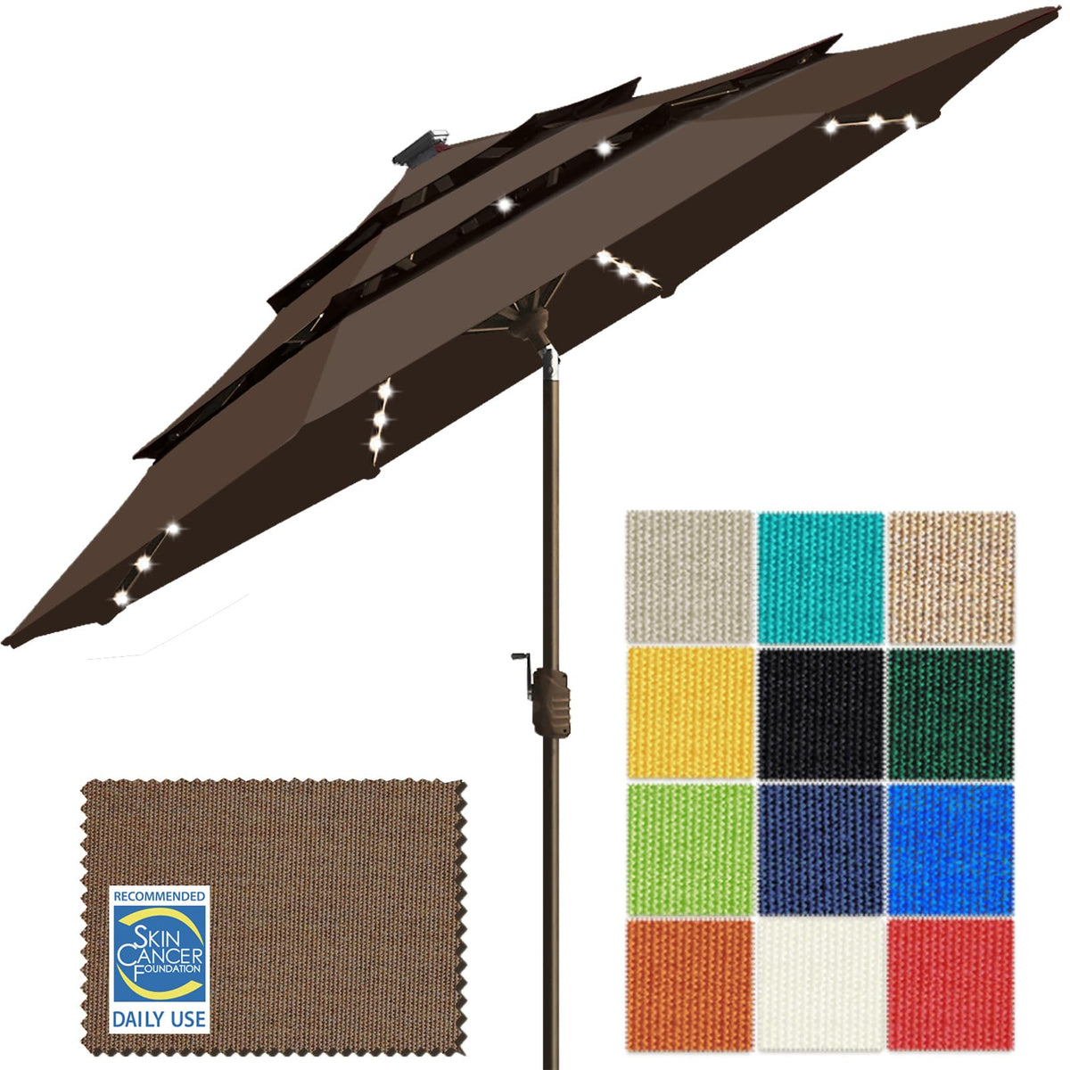 EliteShade USA 10-Year-Non-Fading 9ft 3-Tier Market Patio Umbrella, Commercial Table Umbrella with 80 Solar LED Lights, Crank Open, Windproof & UPF 50+ UV Protection for Garden, Deck, Pool, Backyard, Heather Beige