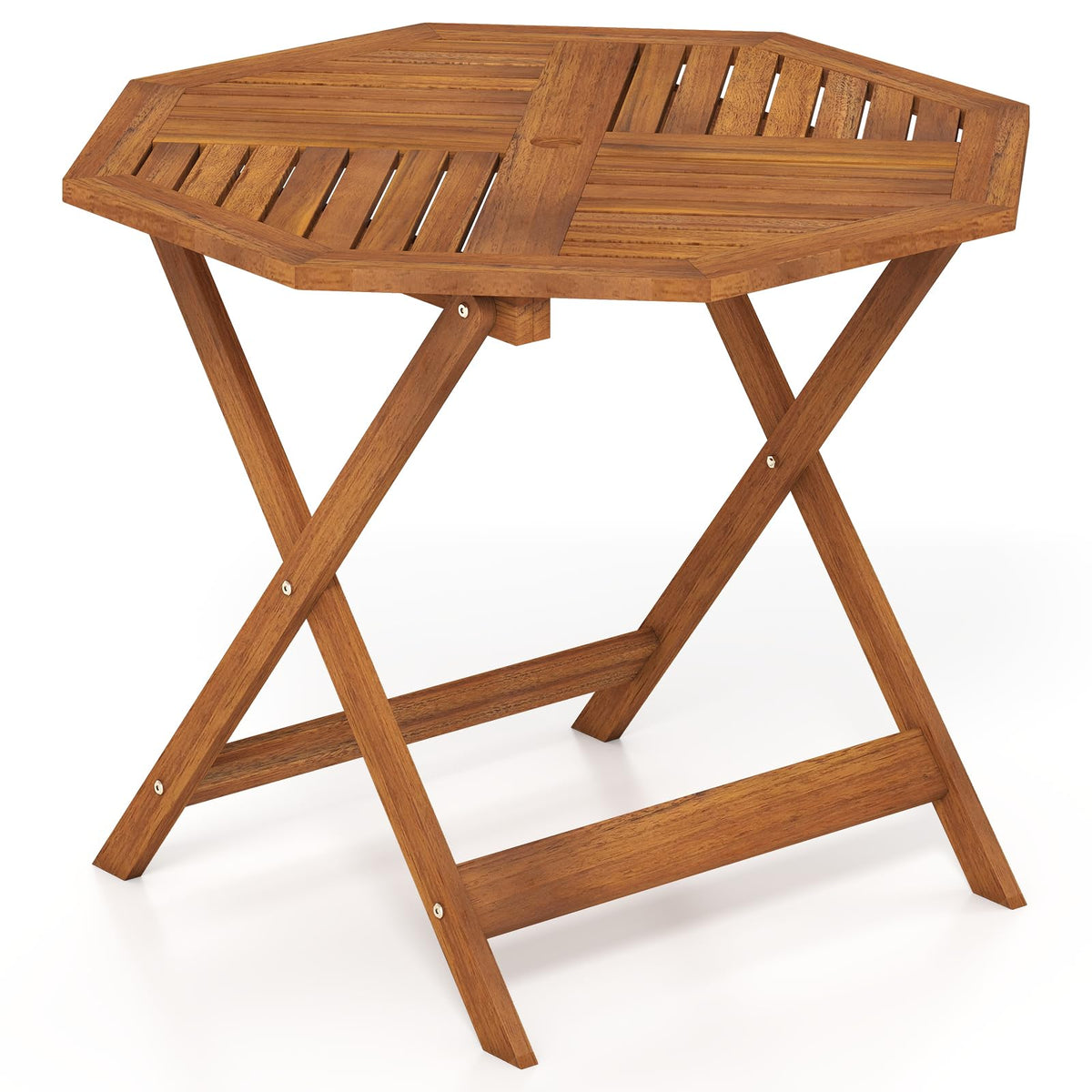 Tangkula 36 Inches Outdoor Folding Round Dining Table, No Assembly Patio Acacia Wood Bistro Table with Slatted Tabletop, 4-Person Outside Dining Furniture for Backyard, Porch, Balcony