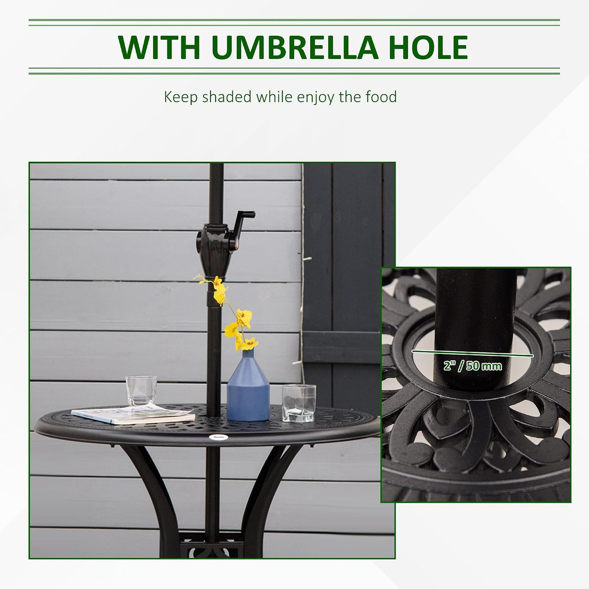 Outsunny 30" Round Patio Dining Table, Bistro Table, Umbrella Hole, Black