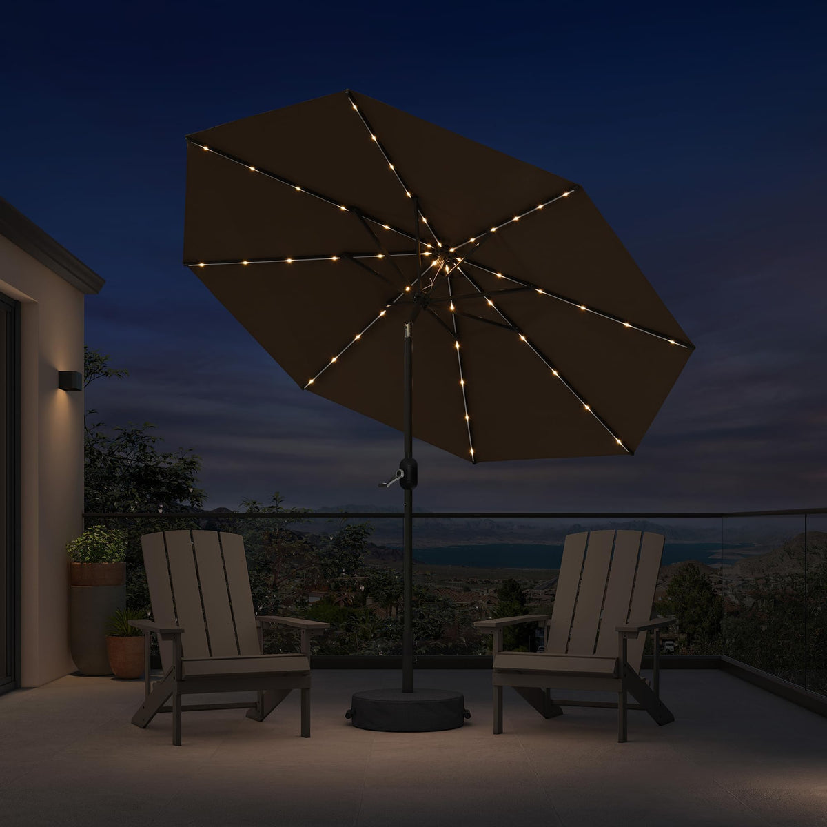 PURPLE LEAF Pool Market Umbrella with Base 9' UV Protection Outdoor, Beige