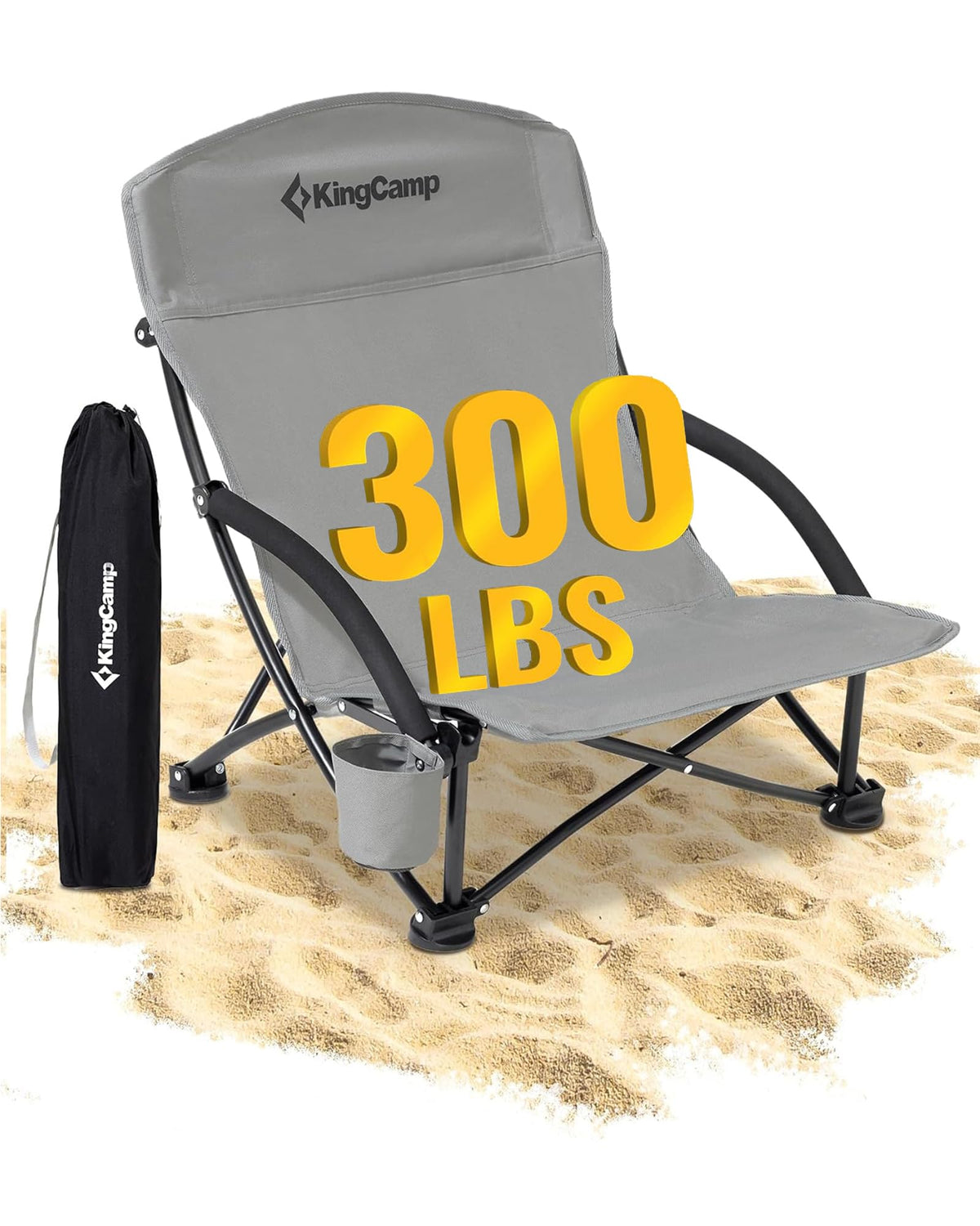 KingCamp Low Beach Chairs 2 Pack, Folding Portable High Back Chair