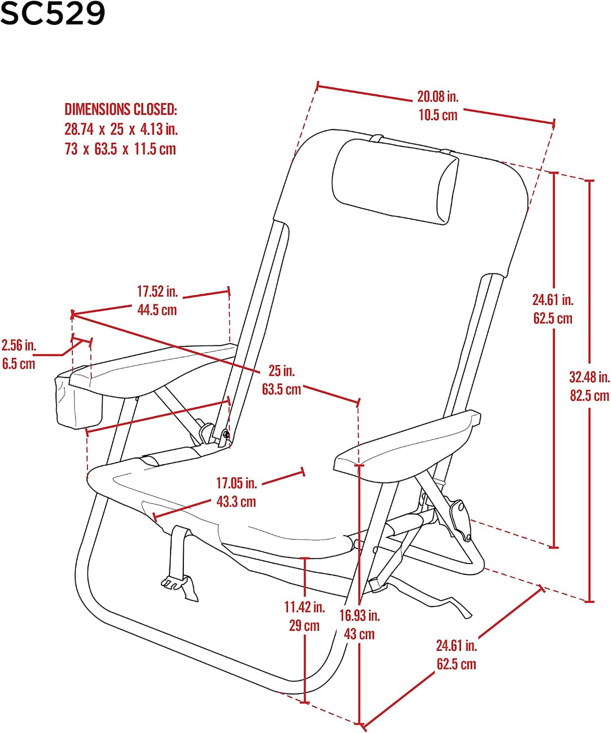Rio Brands ASC529 4-Position Backpack Lace-Up Suspension Folding Beach Chair