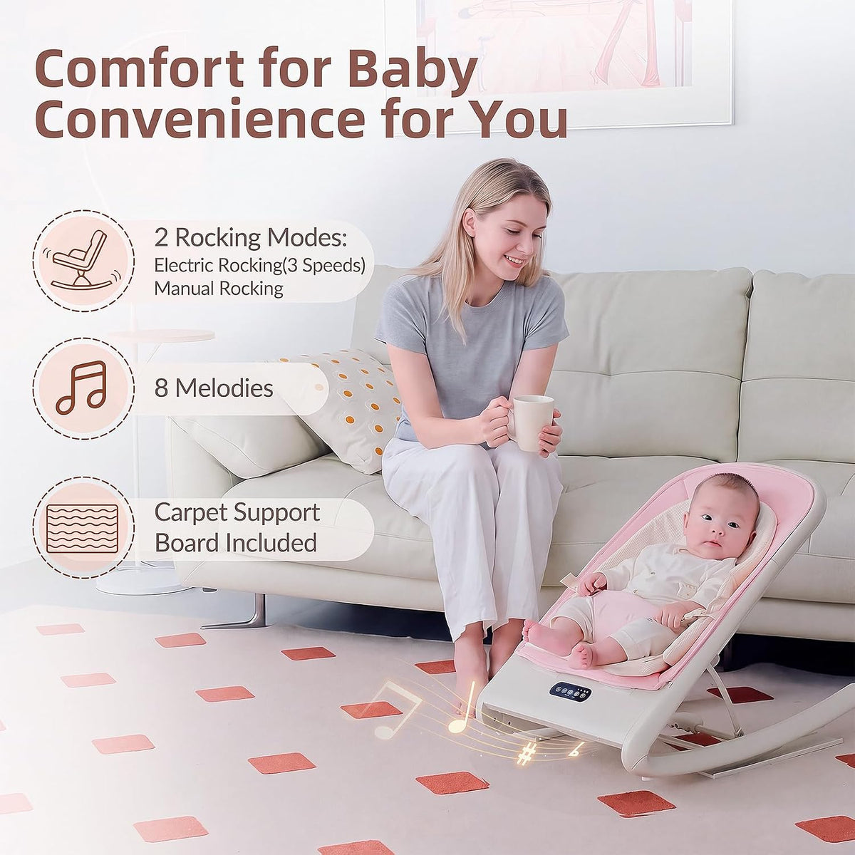 VaVaSoo Baby Rocker for Infants, Portable Baby Rocking Chair, Pink