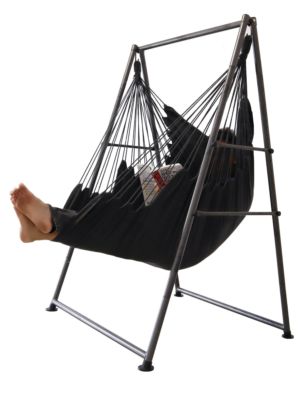 Hammock Chair Stand with X-Large Swing Chair with Footrest，Anti-Tip Thickened Weather-Resistant Iron Pipe Swing Frame, 450Lbs Stand Capacity Quick Assembly for Indoor Outdoor (Dark Grey)