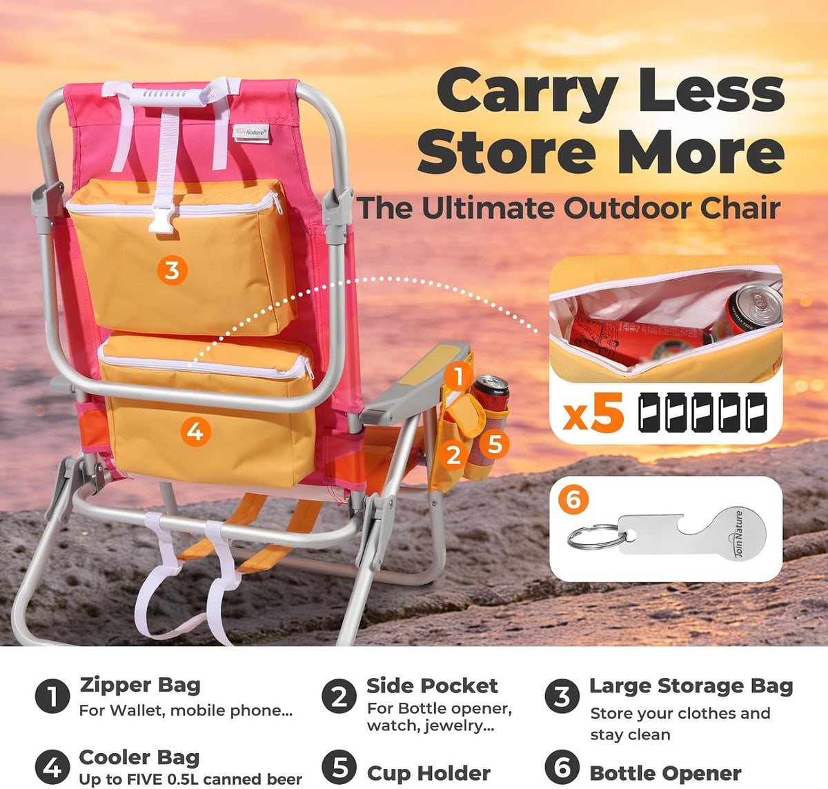 Low Beach Chair for Adults, Aluminum Backpack Beach Chair