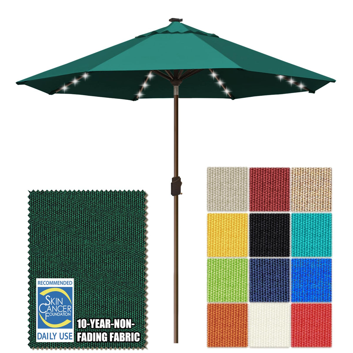 EliteShade USA 10-Year-Non-Fading 9ft 3-Tier Market Patio Umbrella, Commercial Table Umbrella with 80 Solar LED Lights, Crank Open, Windproof & UPF 50+ UV Protection for Garden, Deck, Pool, Backyard, Heather Beige