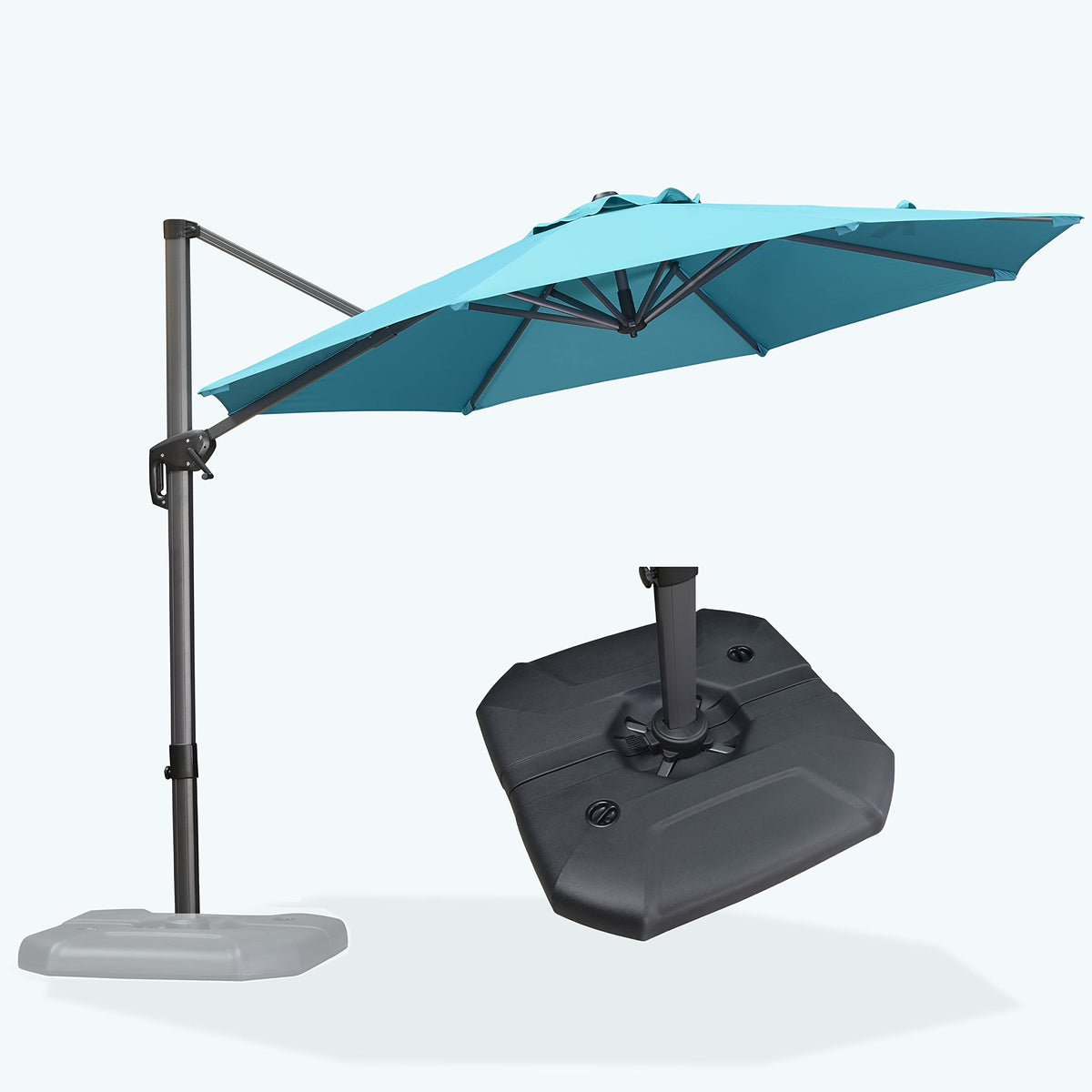 PURPLE LEAF Patio Umbrella with Base 9' x 11.5' 360° Rotation Control Beige
