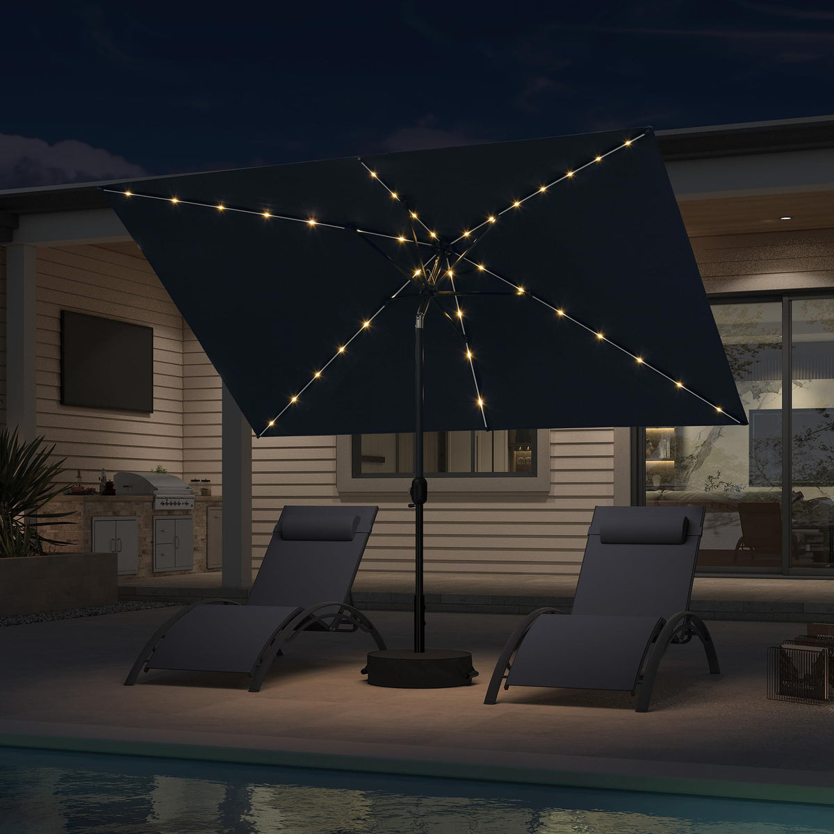 PURPLE LEAF Pool Market Umbrella with Base 9' UV Protection Outdoor, Beige