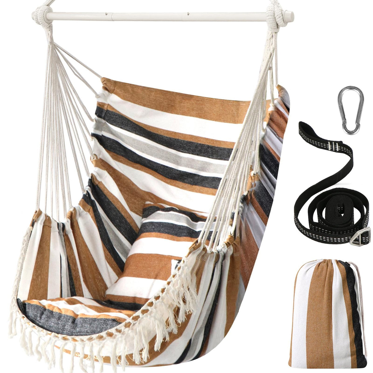 Chihee Hammock Chair Max 500 Lbs 2 Cushions Spreader Bar Strap Carabiner