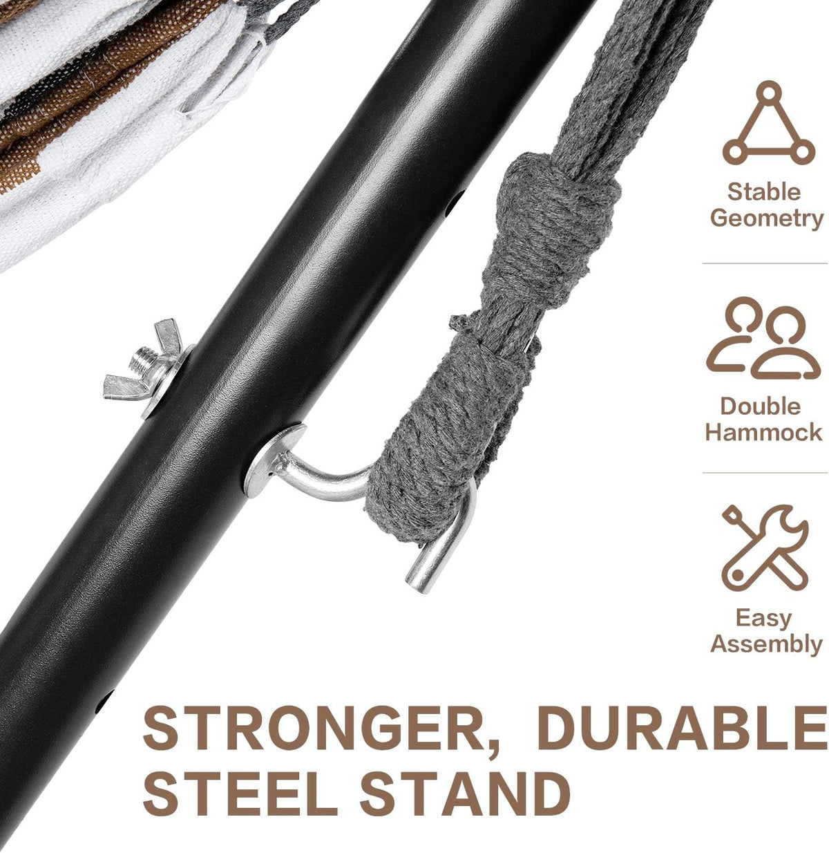 PNAEUT Double Hammock with Stand for Outside, Heavy-Duty, Portable (Coffee)