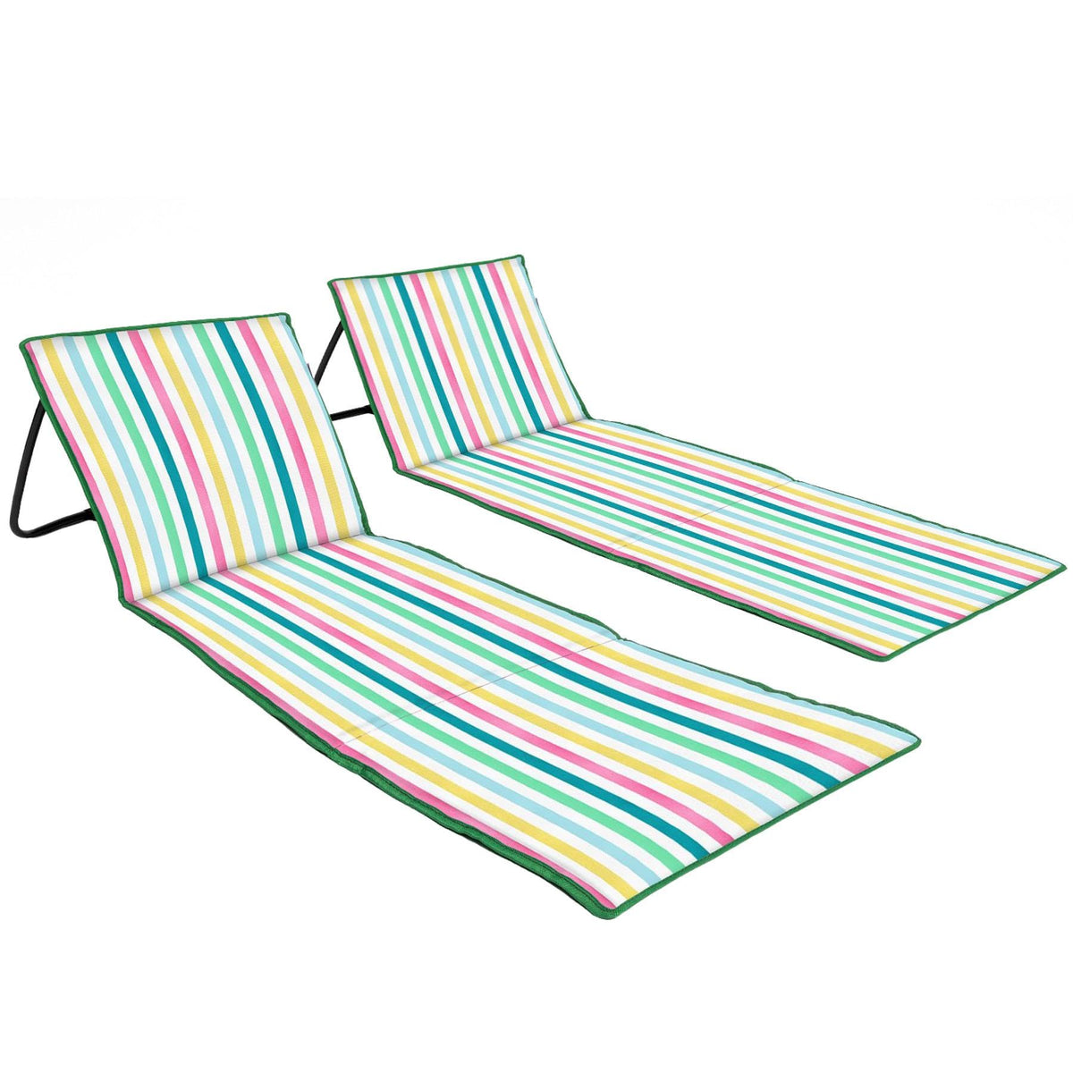 just be... Beach Chair with Backrest, Foldable Lightweight Reclining Beach Mat, Portable Padded Lounge Seat with Carry Strap & Zip Pocket – Pink Stripes
