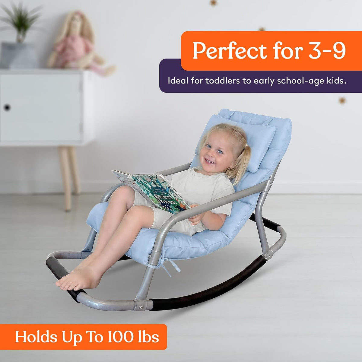 Special Supplies Sensory Rocking Chair for Kids - Comfortable Kids Rocker- Versatile Floor Chair with Soft Fabric and Stability for Playroom, Bedroom, or Nursery (Ages 3+) (Blue)