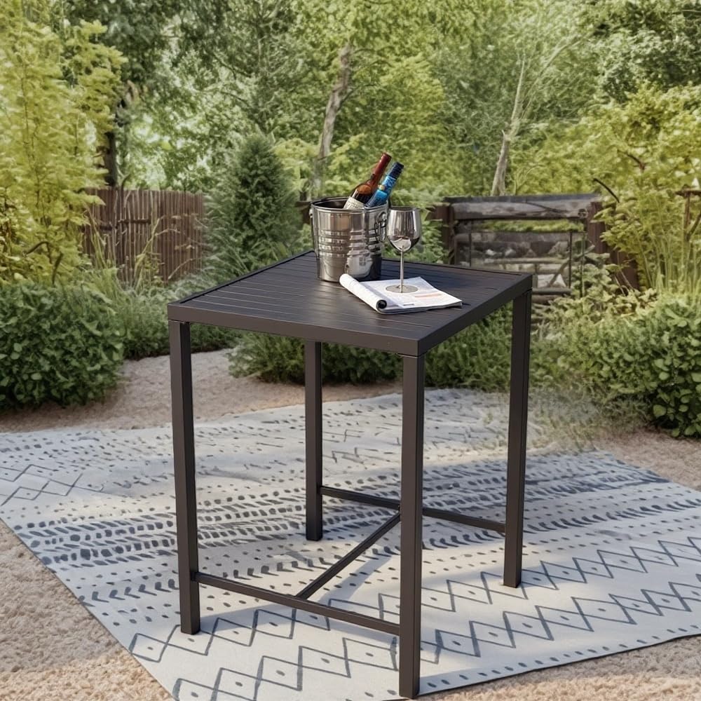 42" Round Patio Dining Table for 4, All-Weather Metal Patio Table with Umbrella Hole, Outdoor Round Dining Table for Lawn Garden Porch, Honey Oak