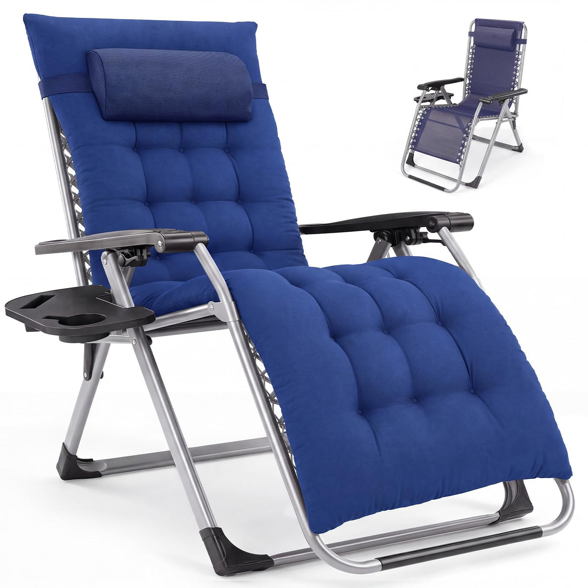 NEWBULIG Zero Gravity Chair, Folding Patio Recliner with Cup Holder Trays