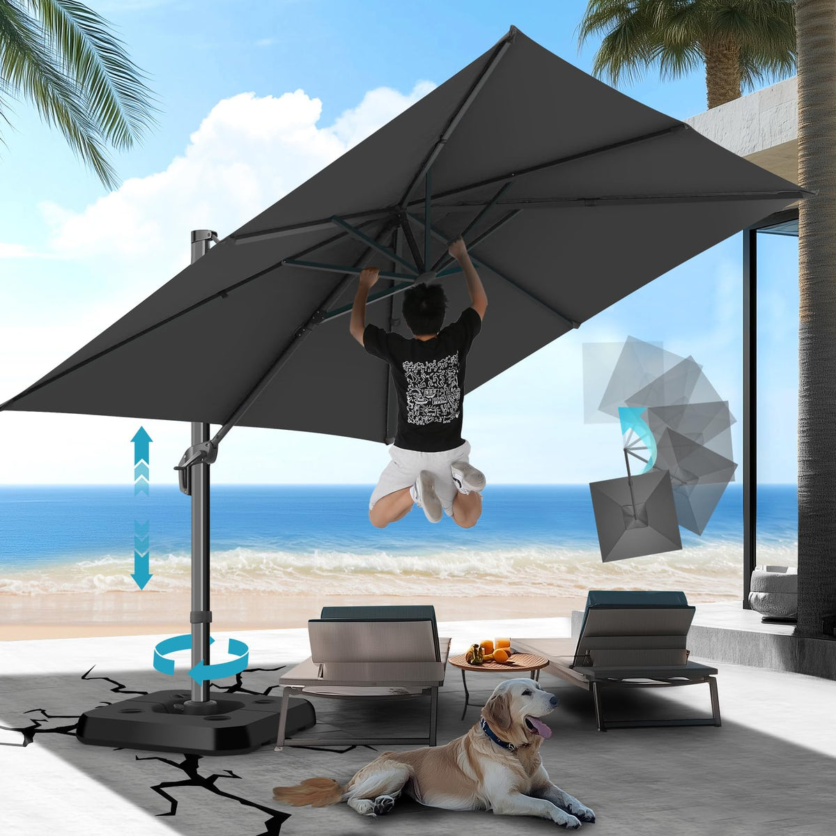 HOTEEL 10x10ft Patio Umbrella Cantilever Umbrella Double Top - Upgrade and Intensify - 360 Rotation and 5 Angles Adjustment - Aluminum Offset Pool Umbrella Outdoor Umbrellas for Patio Garden Deck Pool
