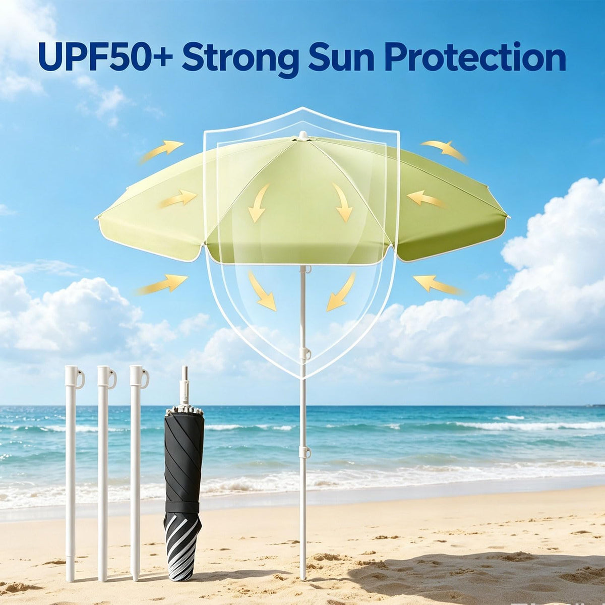 6ft Heavy Duty High Wind Beach Umbrella & Patio Umbrella, Parasols UPF 50+ Sun Protection Portable Outdoor Sunshade Umbrellas Carry Bag for Patio Garden Pool Backyard