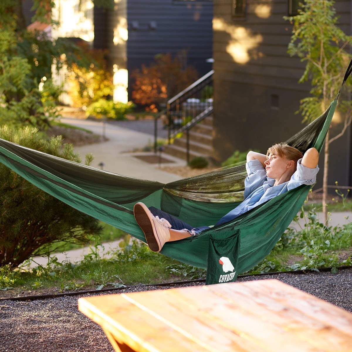 Covacure Camping Hammock, 772 lbs Capacity Double Hammock - Dark Green