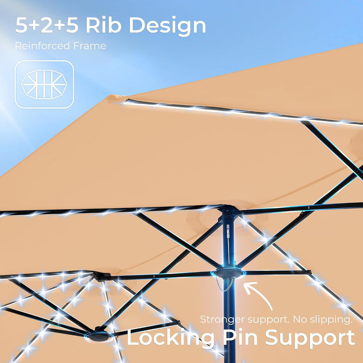 SUPERJARE 15ft Large Patio Umbrella with Base included, Double Sided Outdoor Umbrella with Solar Lights, Pool Umbrella with Fade Resistant Canopy for Deck, Porch, Yard, Balcony, Beige