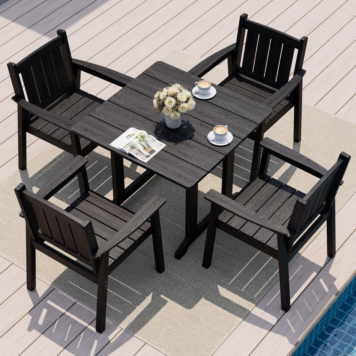 Pamapic Patio Dining Table Set, 5-Piece Outdoor Dining Set for 4, Grey