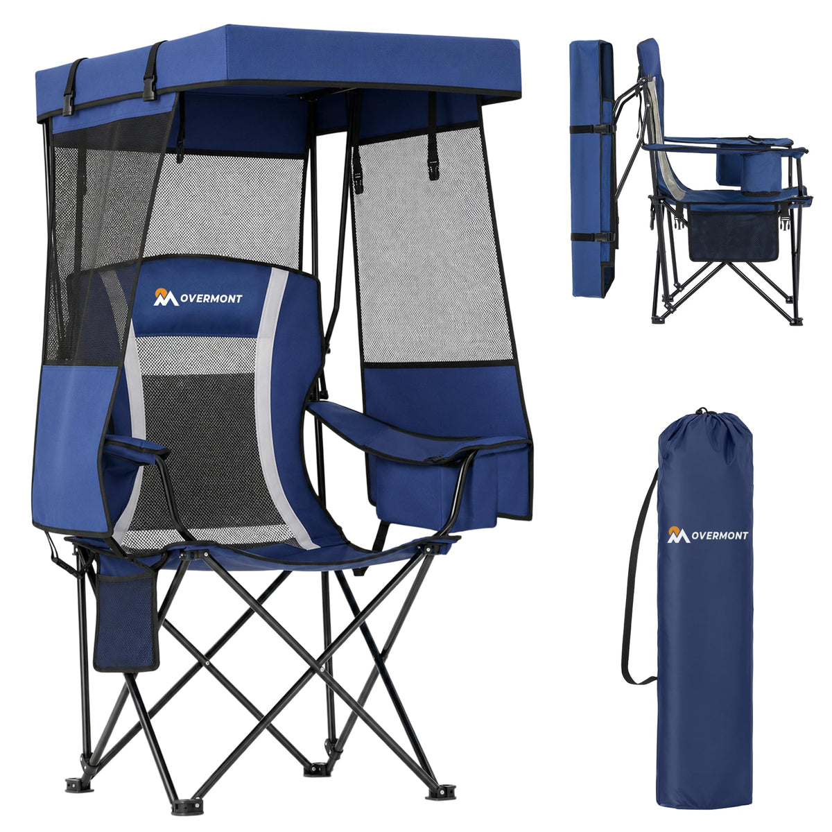 Overmont 2-Pack Camping Chairs with Canopy Shade - 330 lb Support