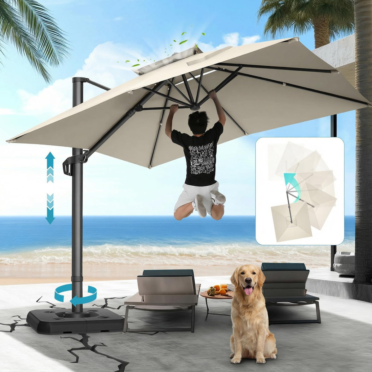 HOTEEL 10x10ft Patio Umbrella Cantilever Umbrella Double Top - Upgrade and Intensify - 360 Rotation and 5 Angles Adjustment - Aluminum Offset Pool Umbrella Outdoor Umbrellas for Patio Garden Deck Pool