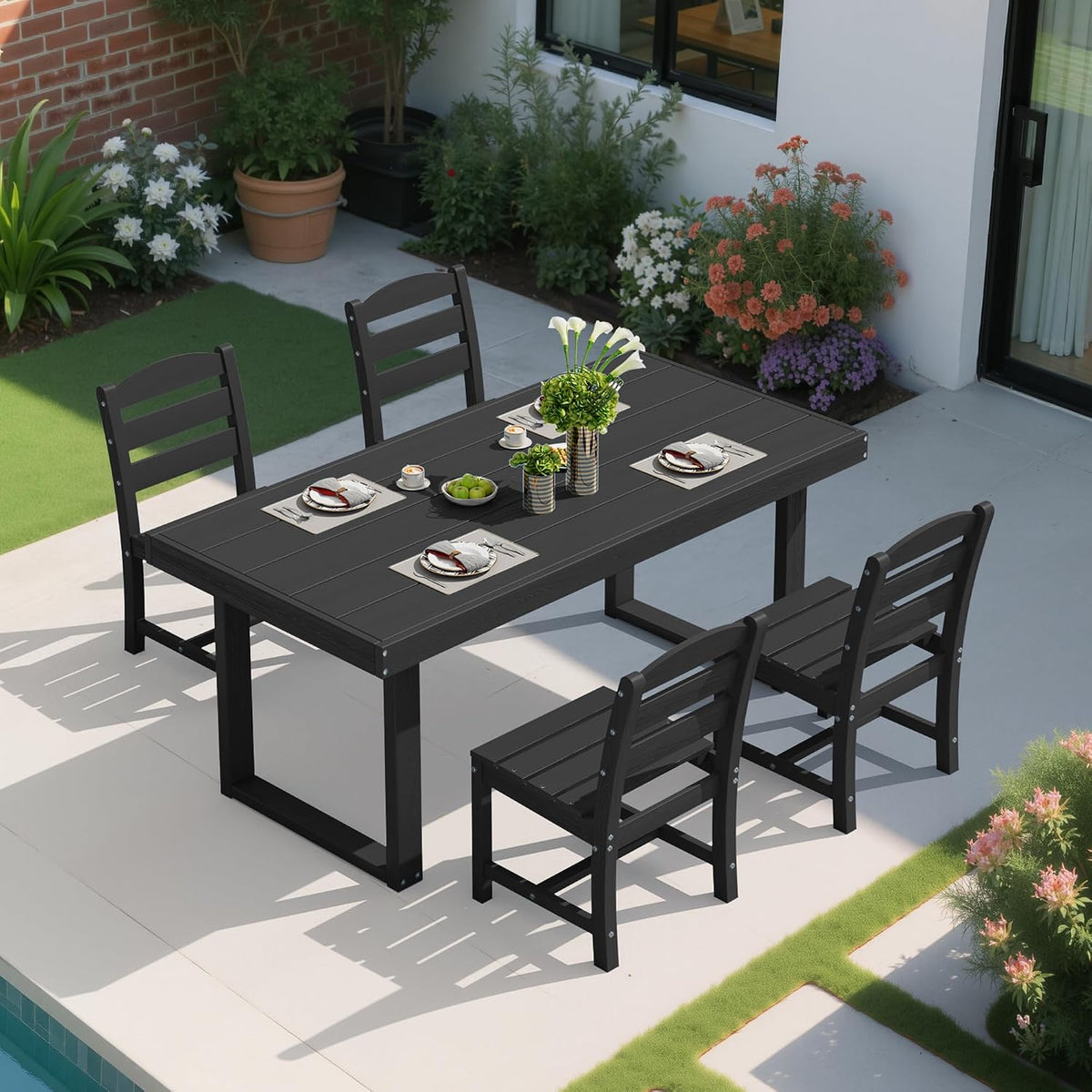 SERWALL HDPE Outdoor Dining Set for 4, 67'' Patio Table and Chairs Set